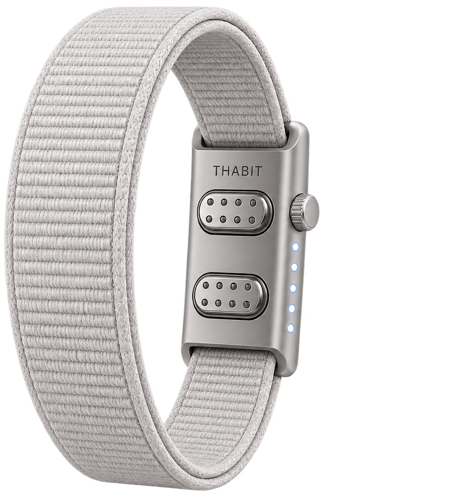 Thabit standalone wristband with woven strap and metal sensor housing